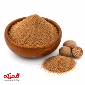 پودر جوز هندی تازه و باکیفیت در ظرف چوبی